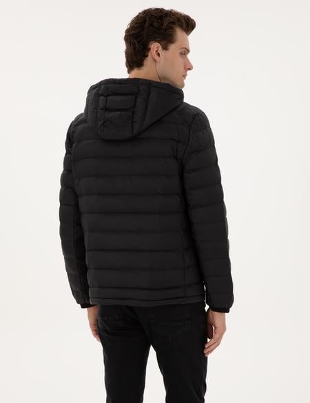 Siyah Kapitone Kapüşonlu Mont - 50310193007