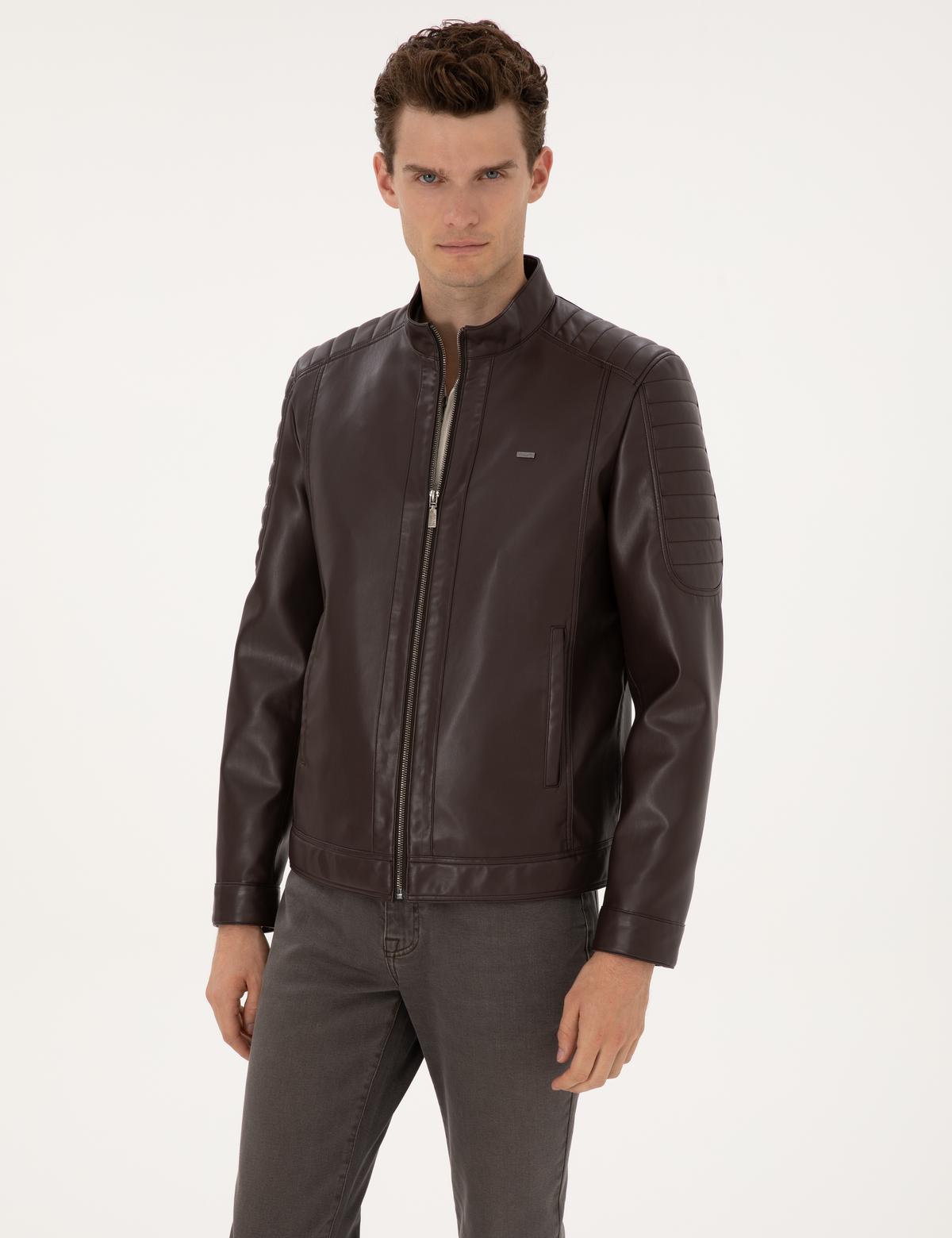 Kahverengi Suni Deri Ceket