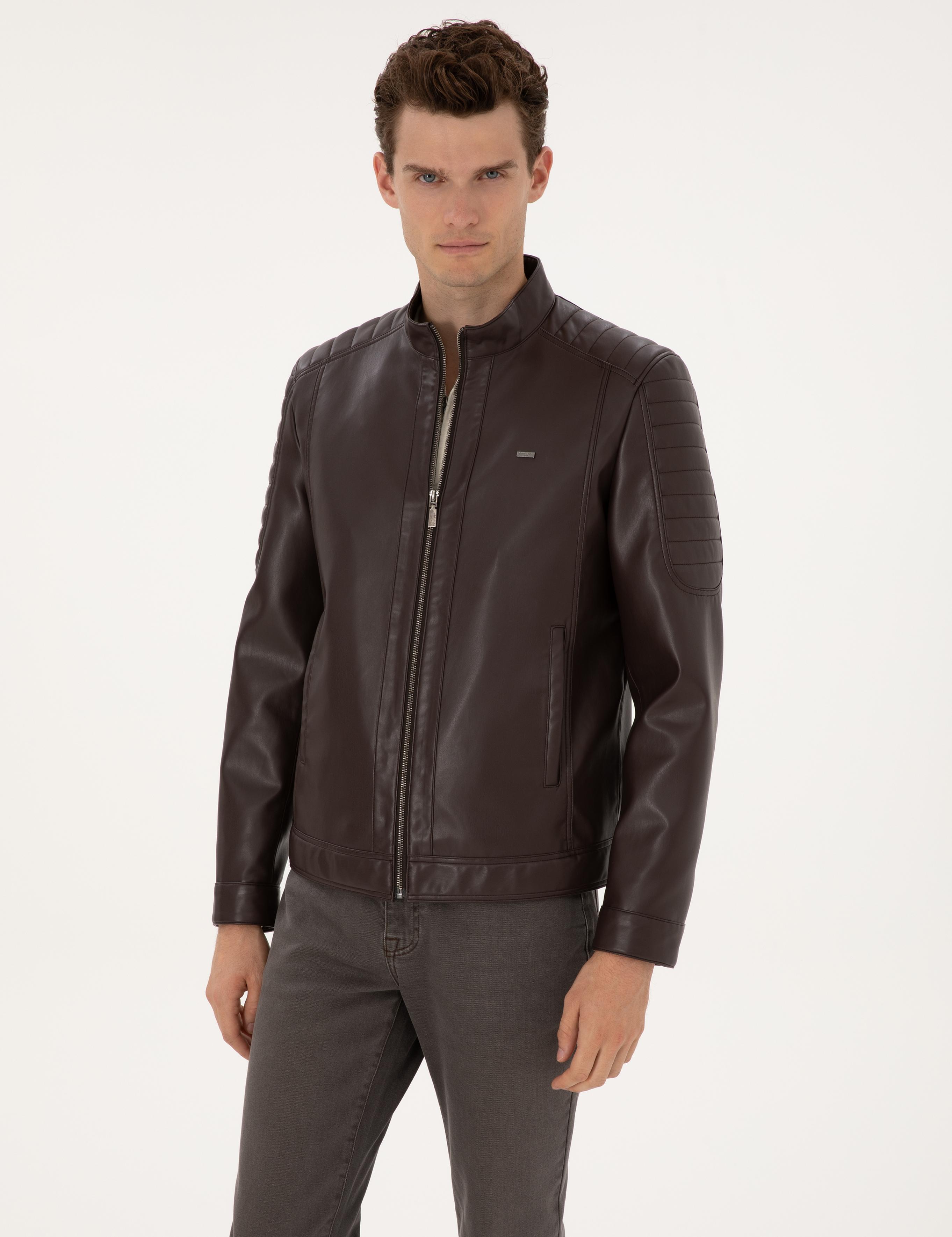 Kahverengi Suni Deri Ceket