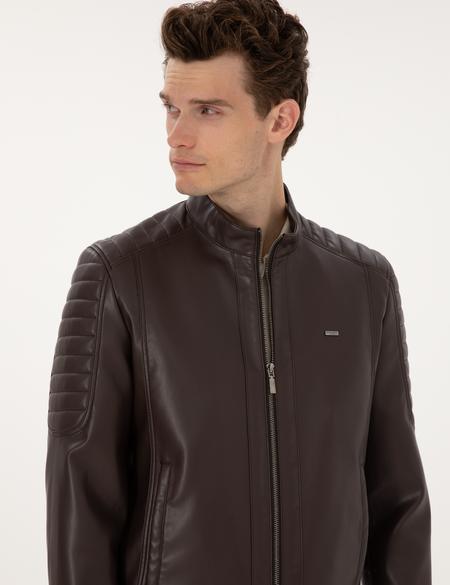 Kahverengi Suni Deri Ceket - 50318037007