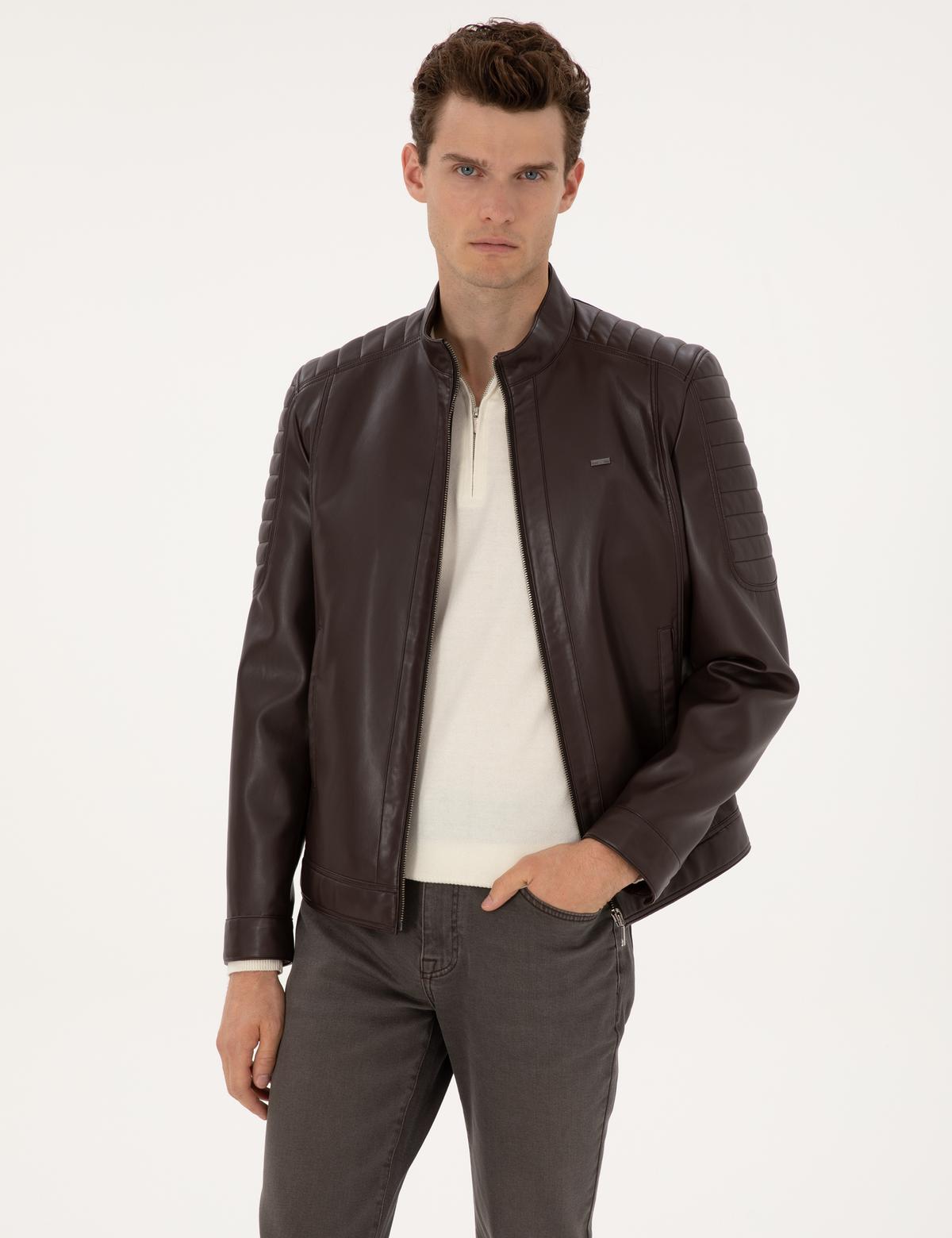 Kahverengi Suni Deri Ceket - 50318037007