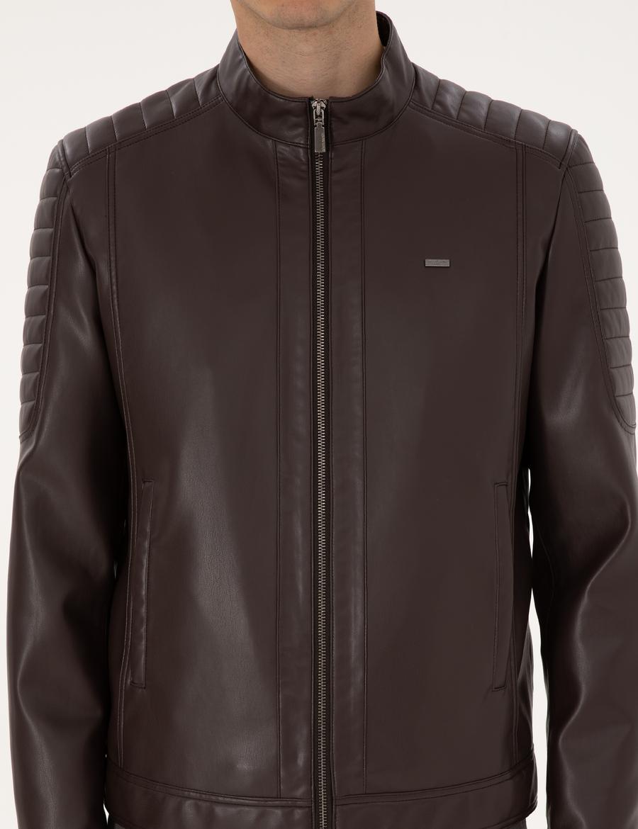 Kahverengi Suni Deri Ceket