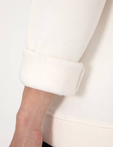 Ekru 3 İplik Regular Fit Bisiklet Yaka Basic Sweatshirt