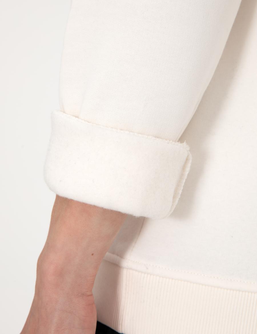 Ekru 3 İplik Regular Fit İçi Polarlı Bisiklet Yaka Basic Sweatshirt