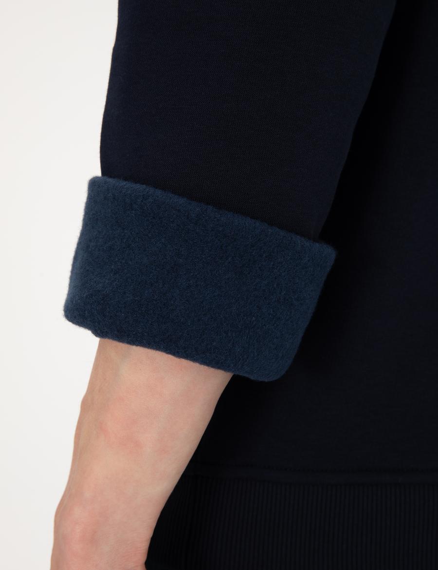 Lacivert 3 İplik Regular Fit İçi Polarlı Bisiklet Yaka Basic Sweatshirt