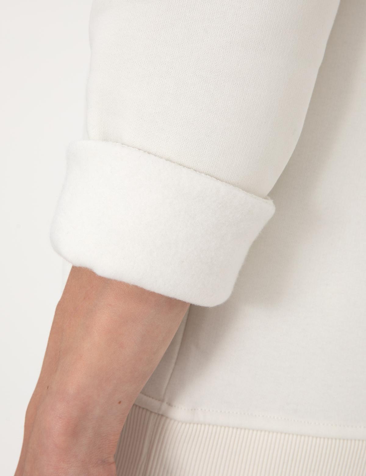 Beyaz 2 İplik Regular Fit İçi Polarlı Kapüşonlu Basic Sweatshirt - 50314055076