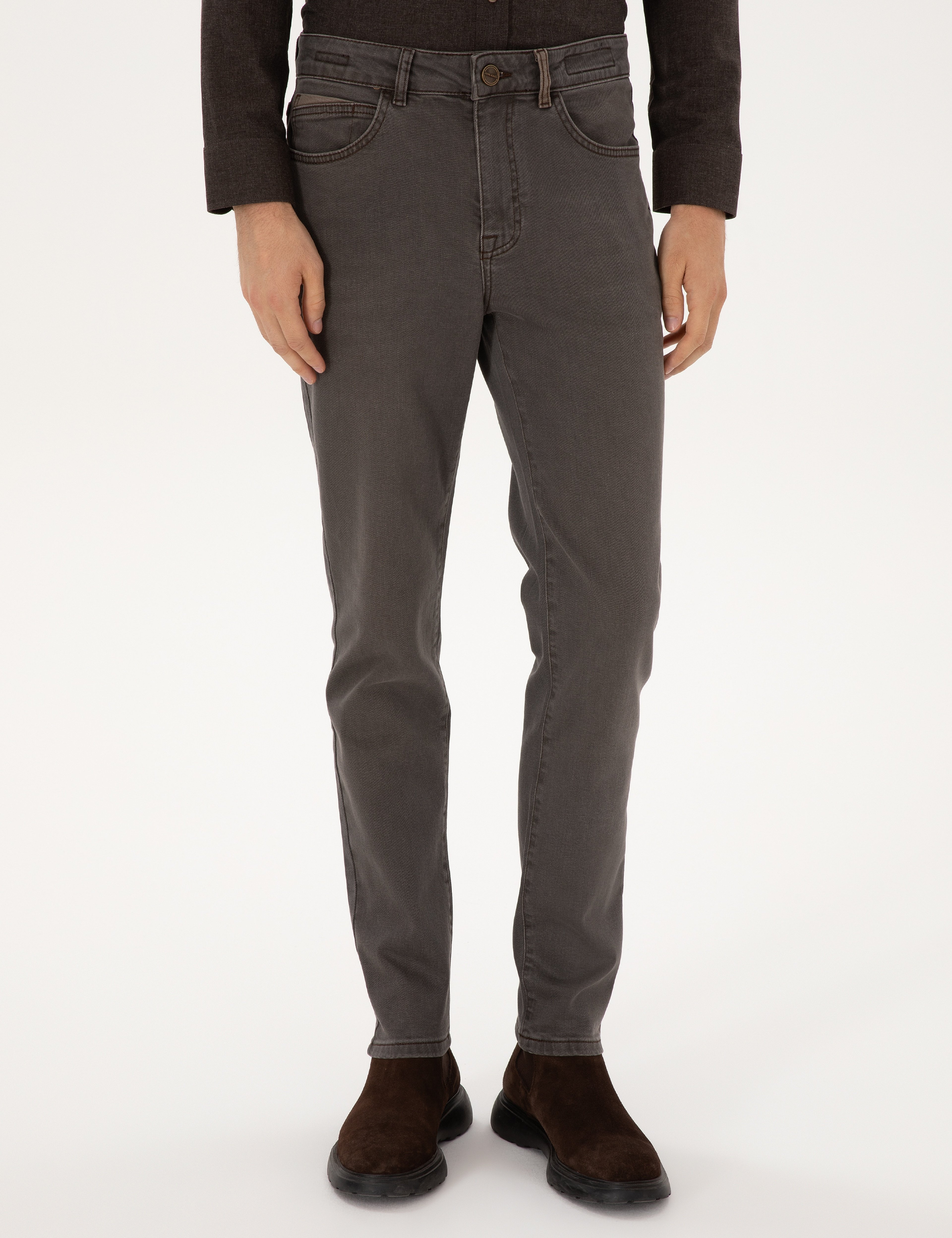Kahverengi Slim Fit Jean Pantolon - Image 2