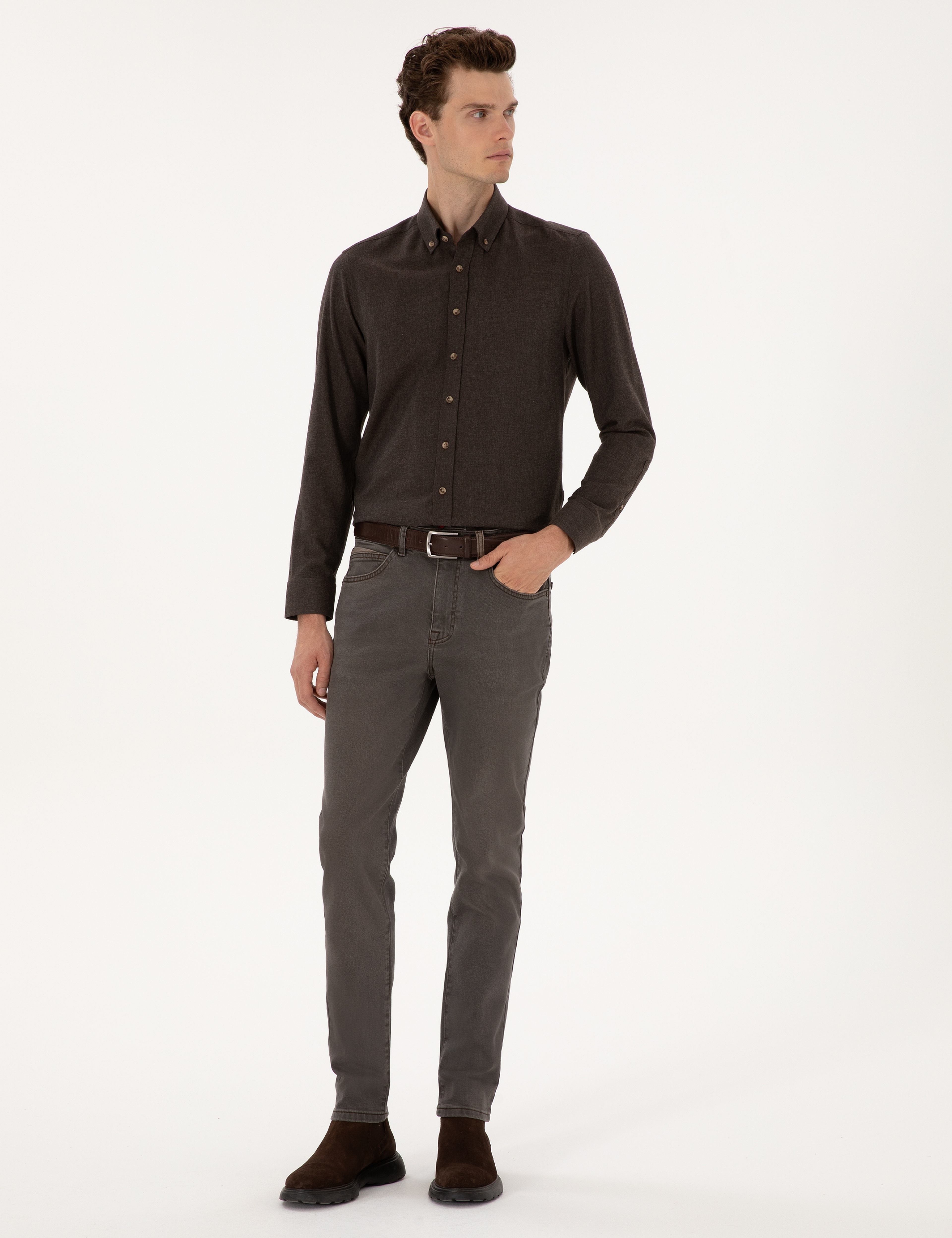 Kahverengi Slim Fit Jean Pantolon - Image 3