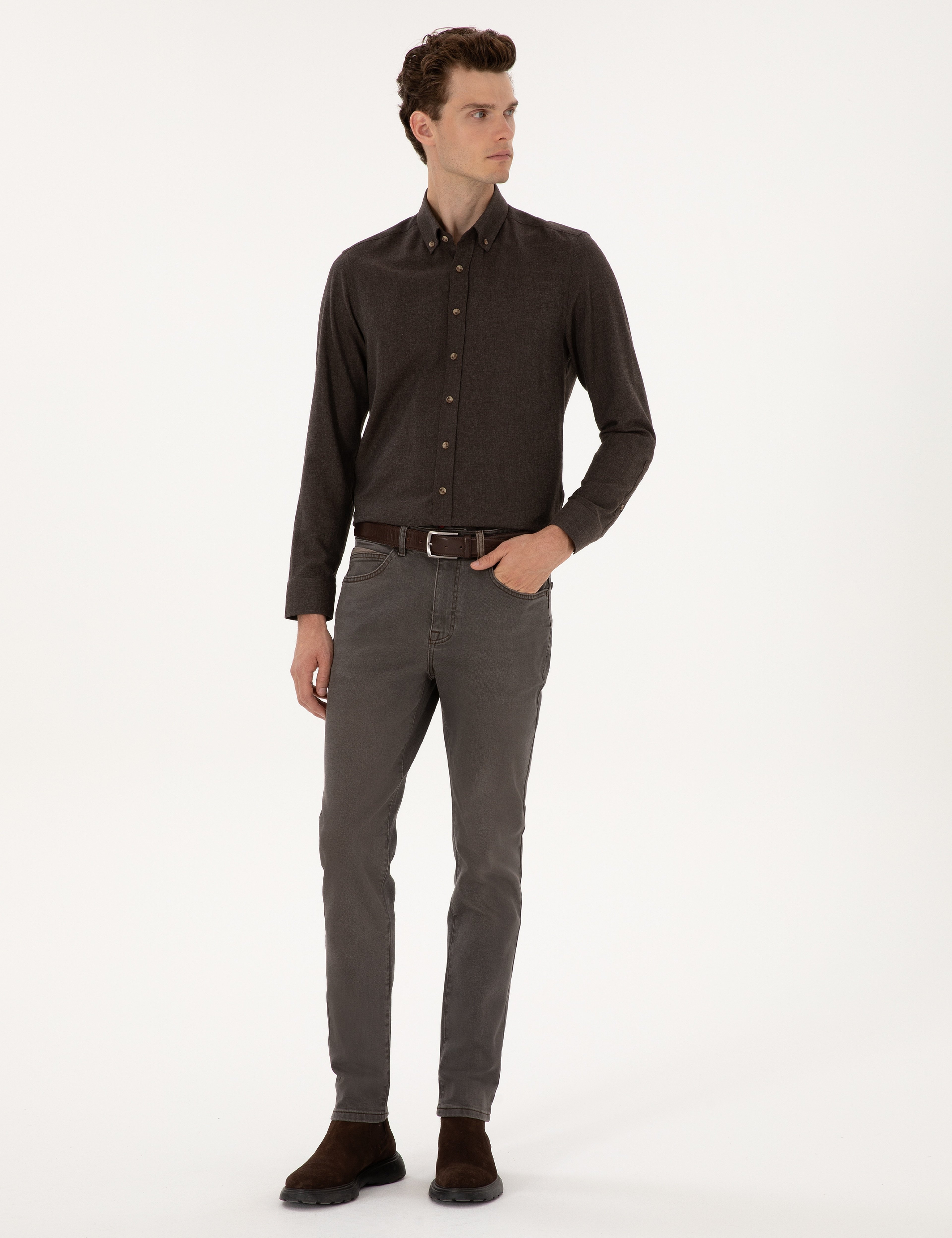 Kahverengi Slim Fit Jean Pantolon