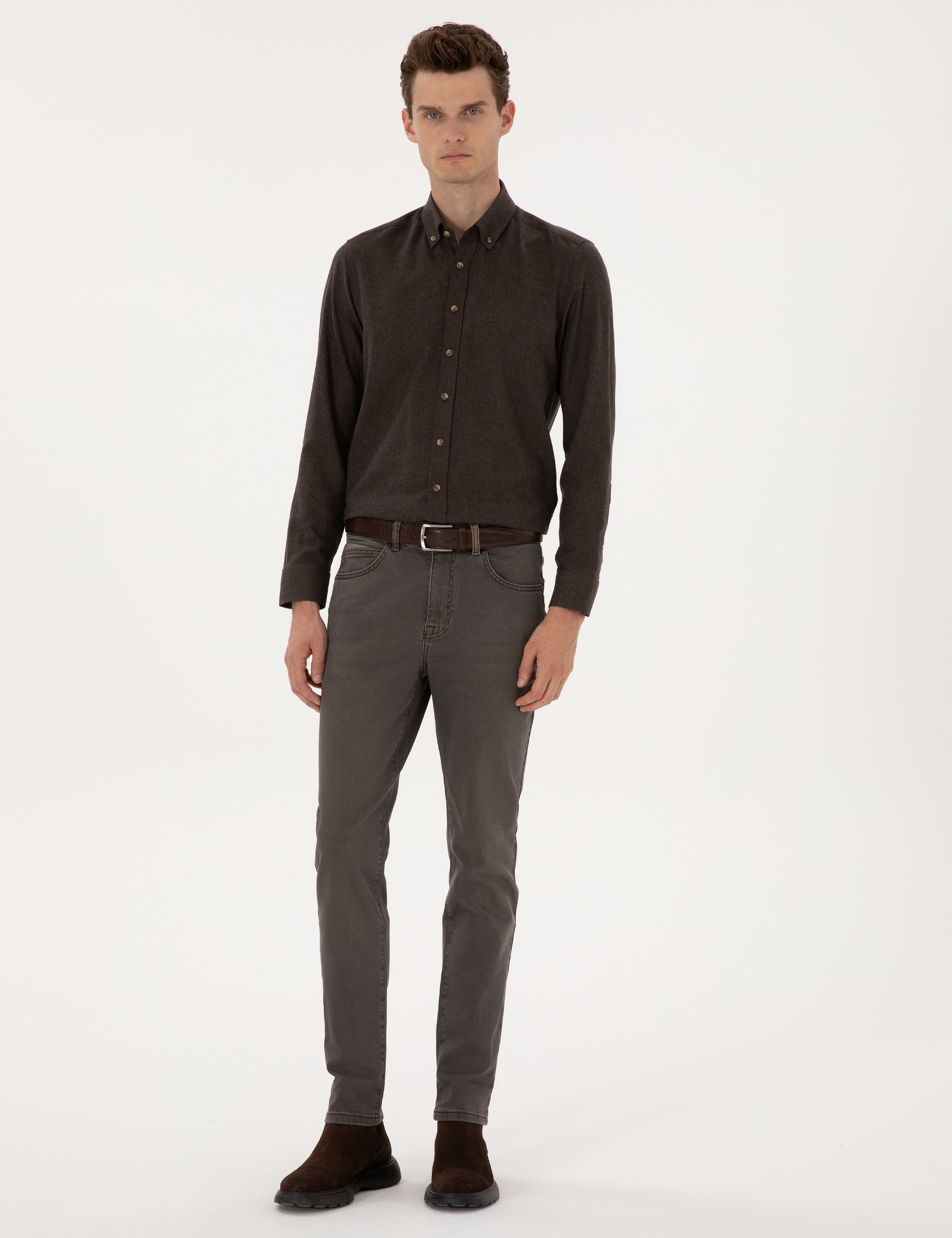Kahverengi Slim Fit Jean Pantolon - Image 1