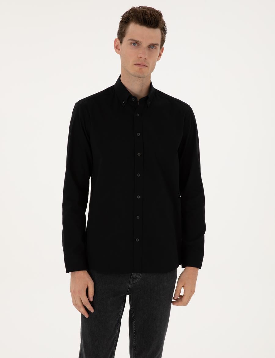 Siyah Regular Fit Uzun Kollu Gömlek