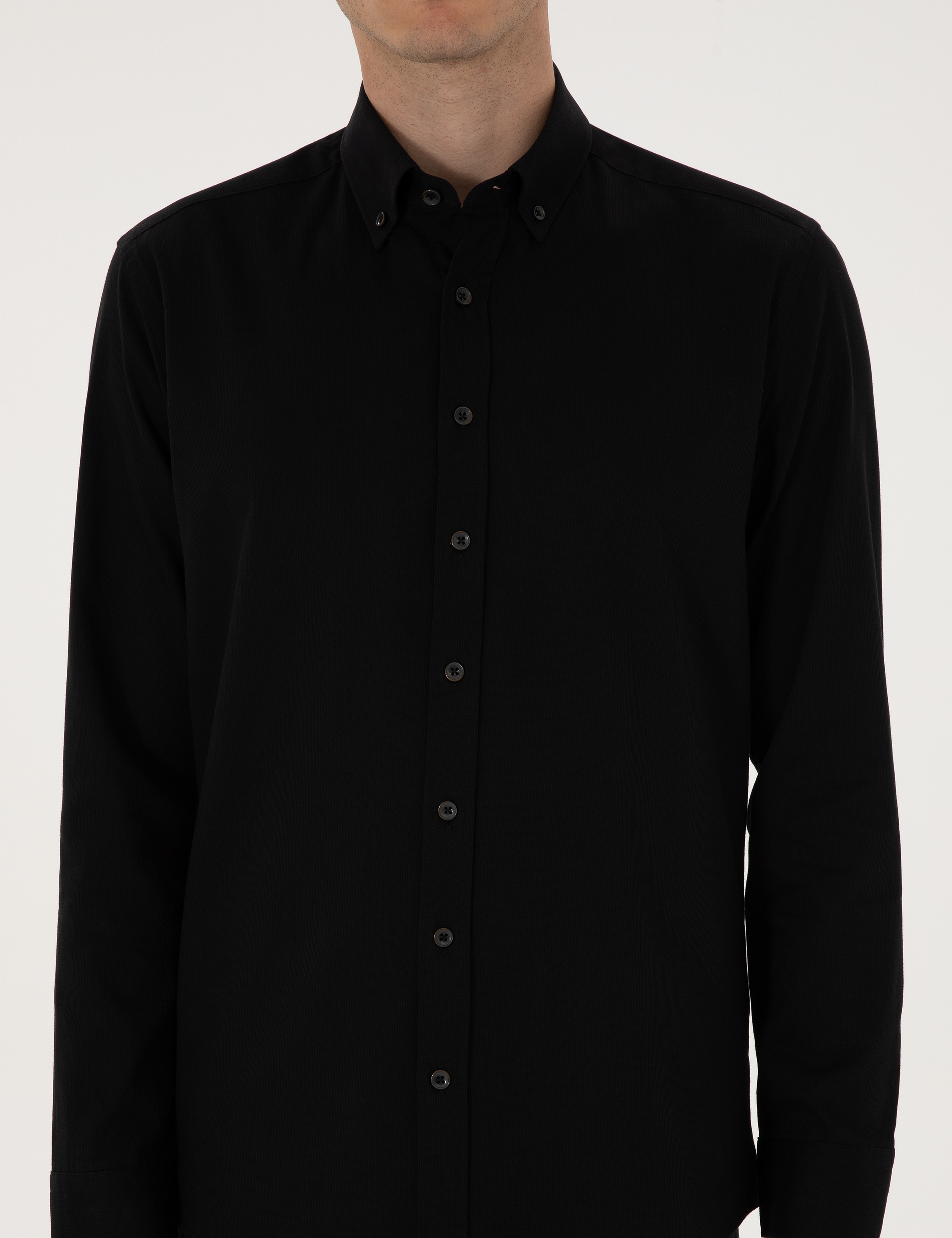 Siyah Regular Fit Uzun Kollu Gömlek - Image 6