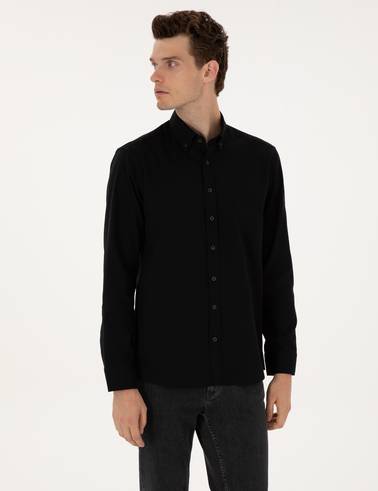 Siyah Regular Fit Uzun Kollu Gömlek