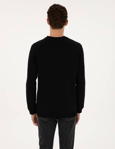 Siyah Regular Fit Bisiklet Yaka Sweatshirt