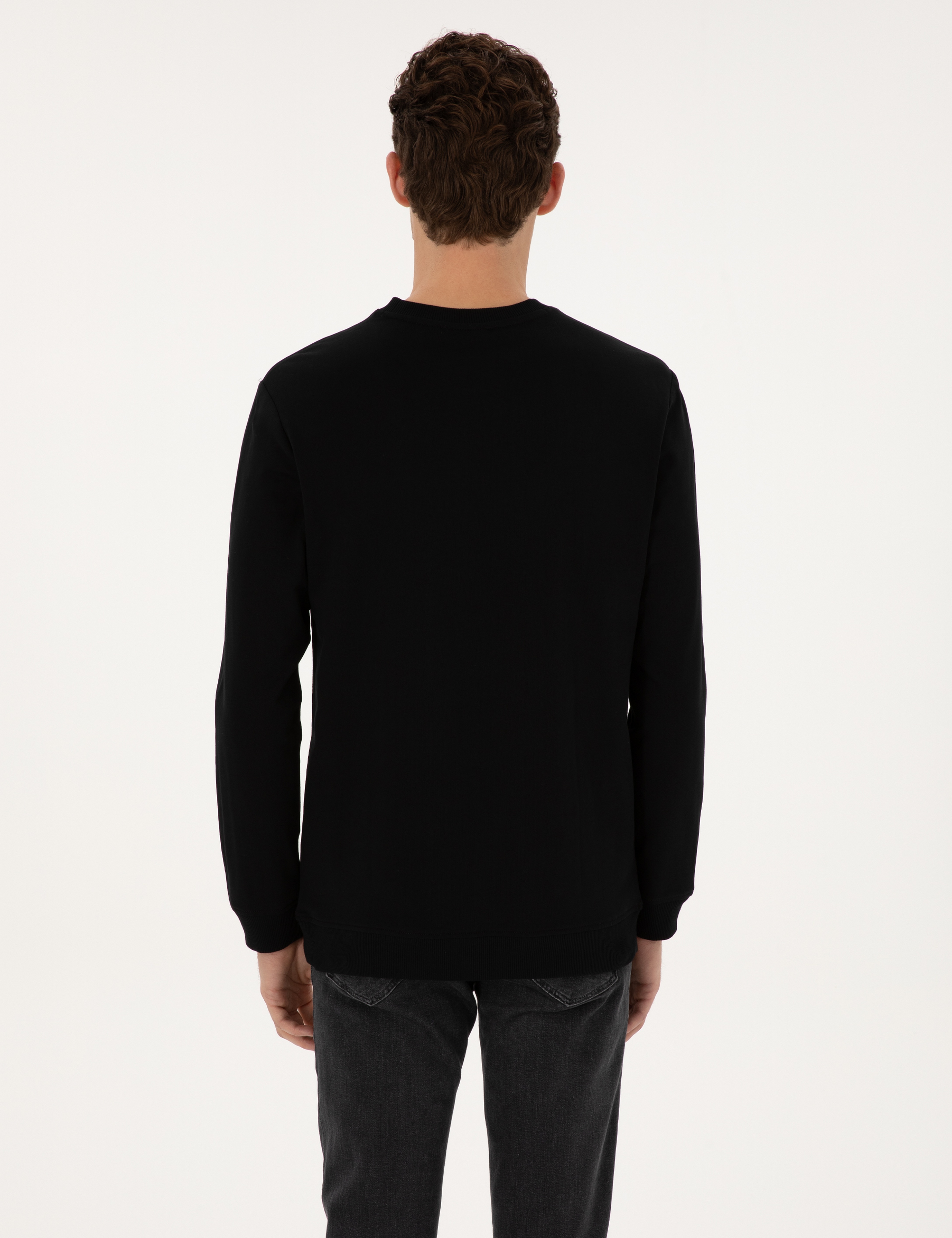 Siyah Regular Fit Bisiklet Yaka Sweatshirt