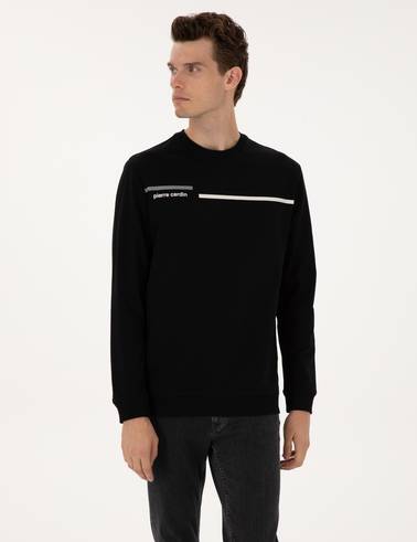 Siyah Regular Fit Bisiklet Yaka Sweatshirt