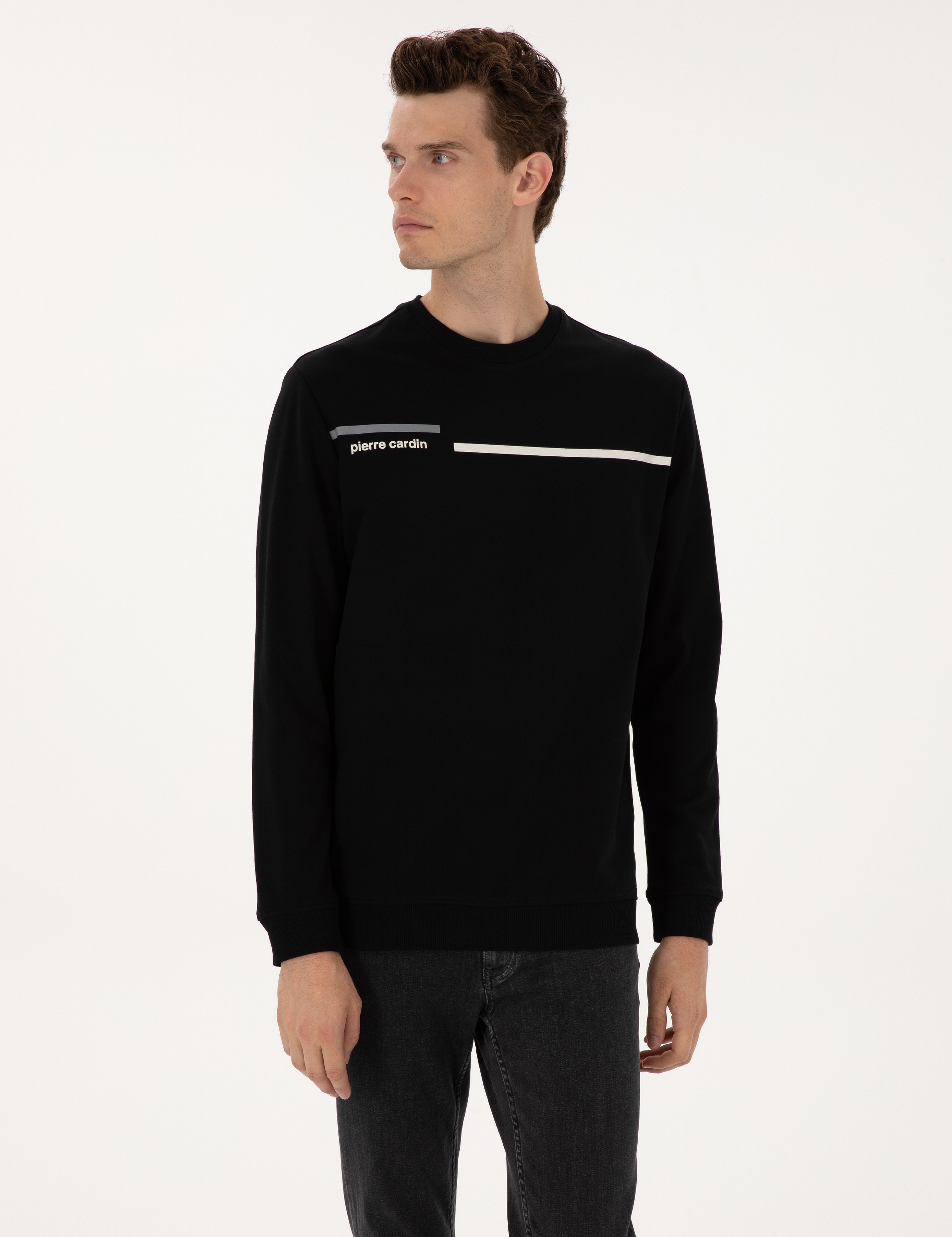 Siyah Regular Fit Bisiklet Yaka Sweatshirt - Image 3