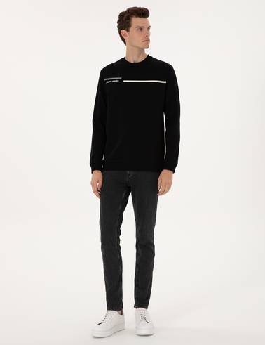 Siyah Regular Fit Bisiklet Yaka Sweatshirt