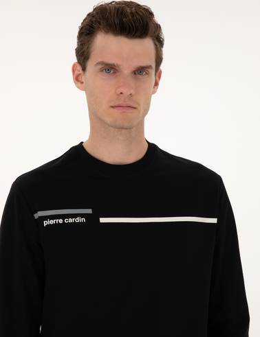 Siyah Regular Fit Bisiklet Yaka Sweatshirt
