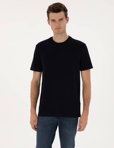 Lacivert Regular Fit Kalın Dokulu Bisiklet Yaka Basic Tişört