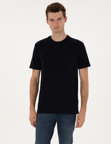 Lacivert Regular Fit Kalın Dokulu Bisiklet Yaka Basic Tişört - 50308037098