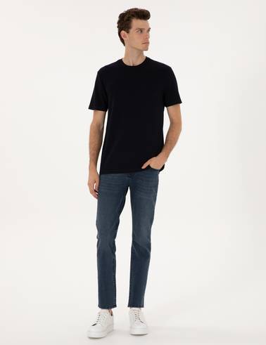 Lacivert Regular Fit Kalın Dokulu Bisiklet Yaka Basic Tişört