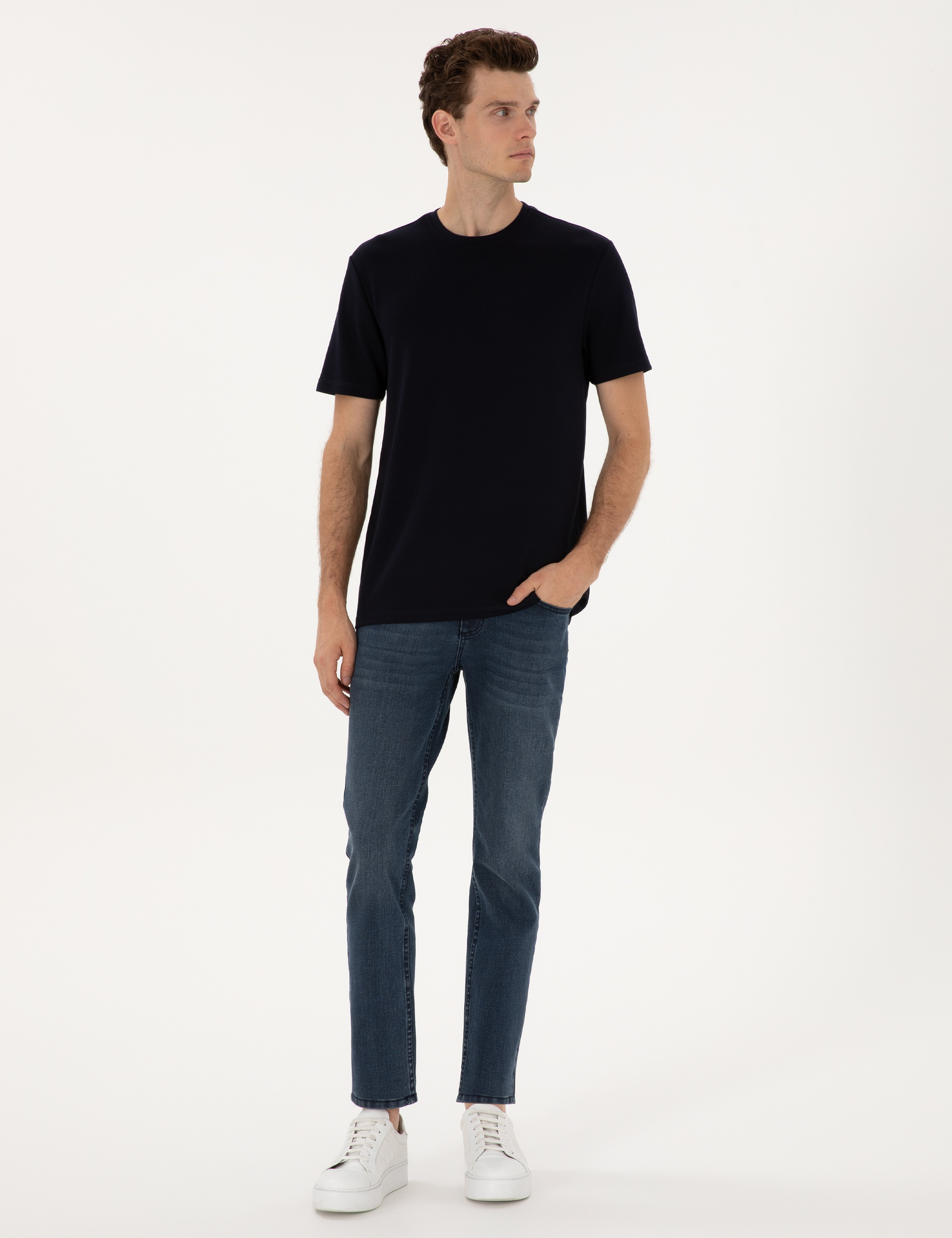 Lacivert Regular Fit Kalın Dokulu Bisiklet Yaka Basic Tişört