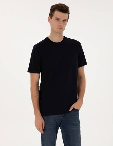Lacivert Regular Fit Kalın Dokulu Bisiklet Yaka Basic Tişört