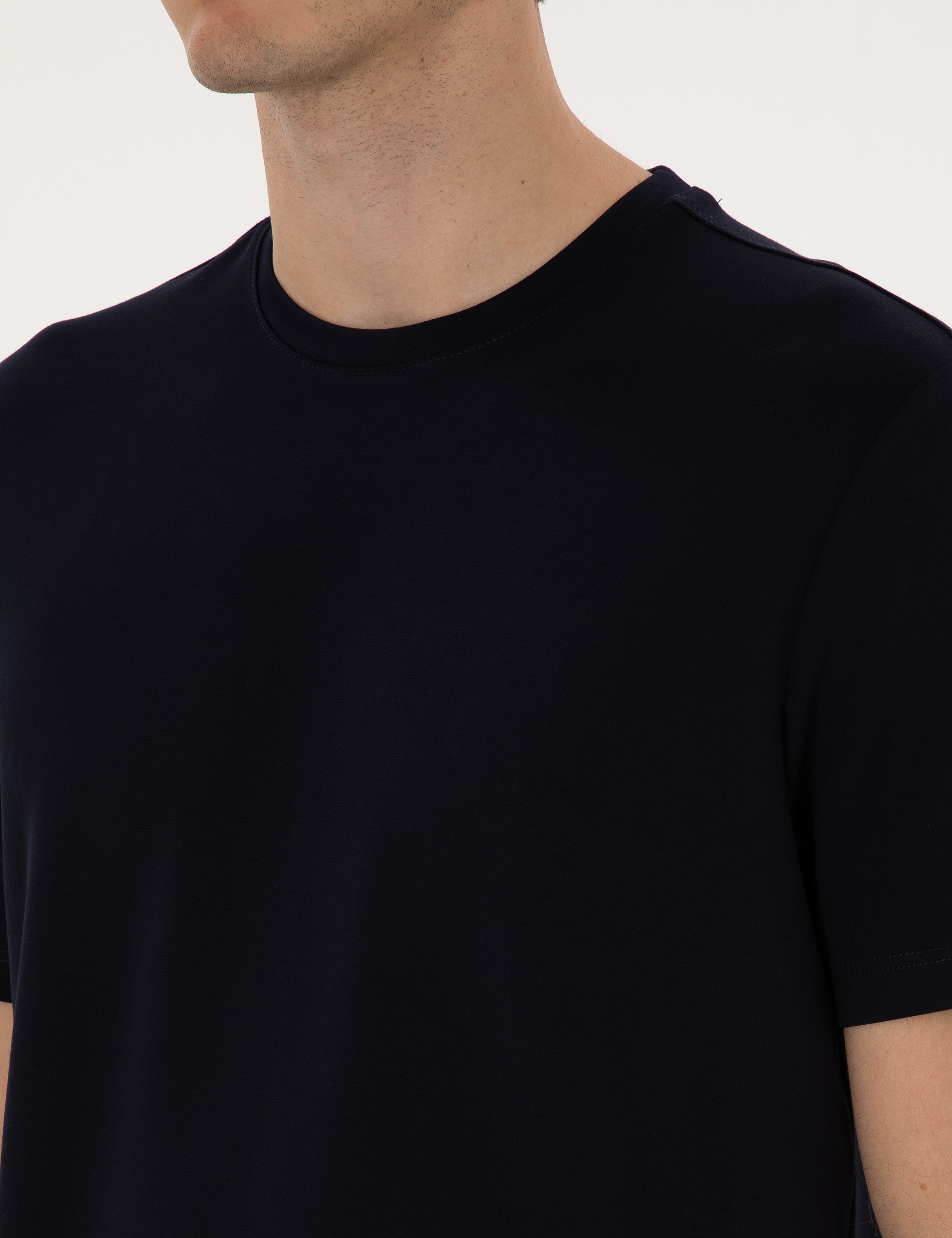 Lacivert Regular Fit Kalın Dokulu Bisiklet Yaka Basic Tişört - Image 7