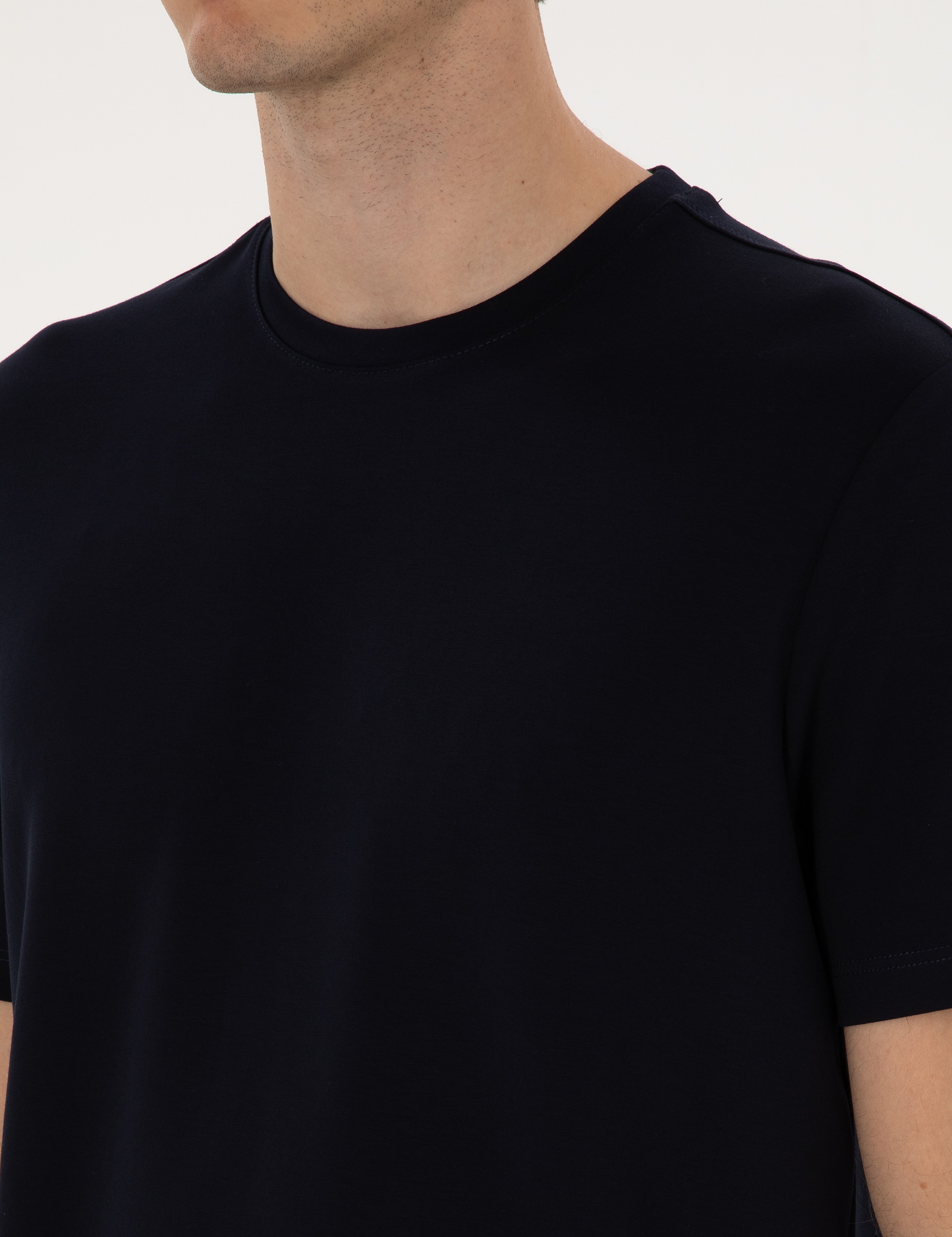 Lacivert Regular Fit Kalın Dokulu Bisiklet Yaka Basic Tişört