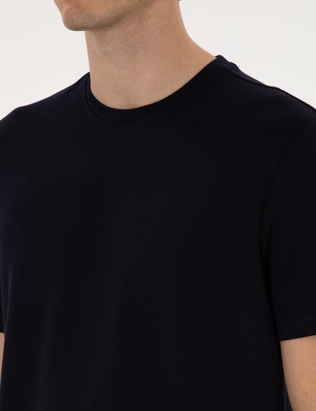 Lacivert Regular Fit Kalın Dokulu Bisiklet Yaka Basic Tişört - 50308037098