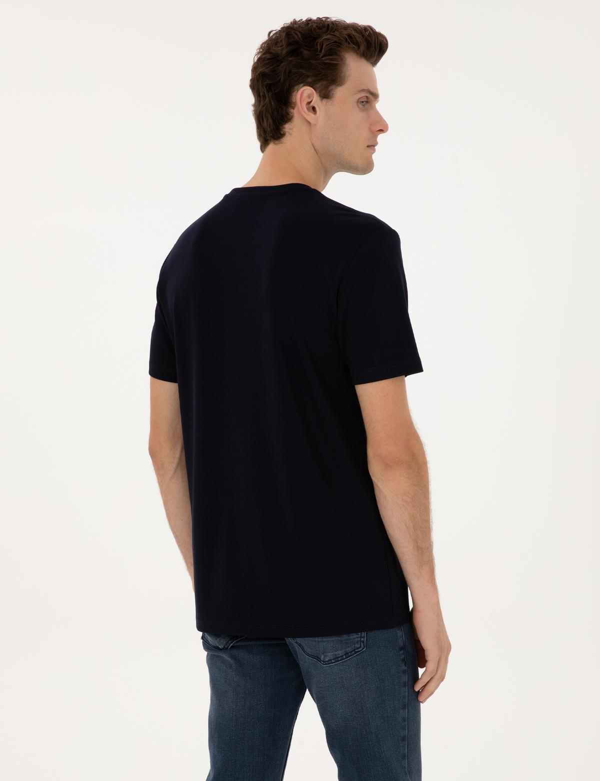 Lacivert Regular Fit Kalın Dokulu Bisiklet Yaka Basic Tişört - 50308037098