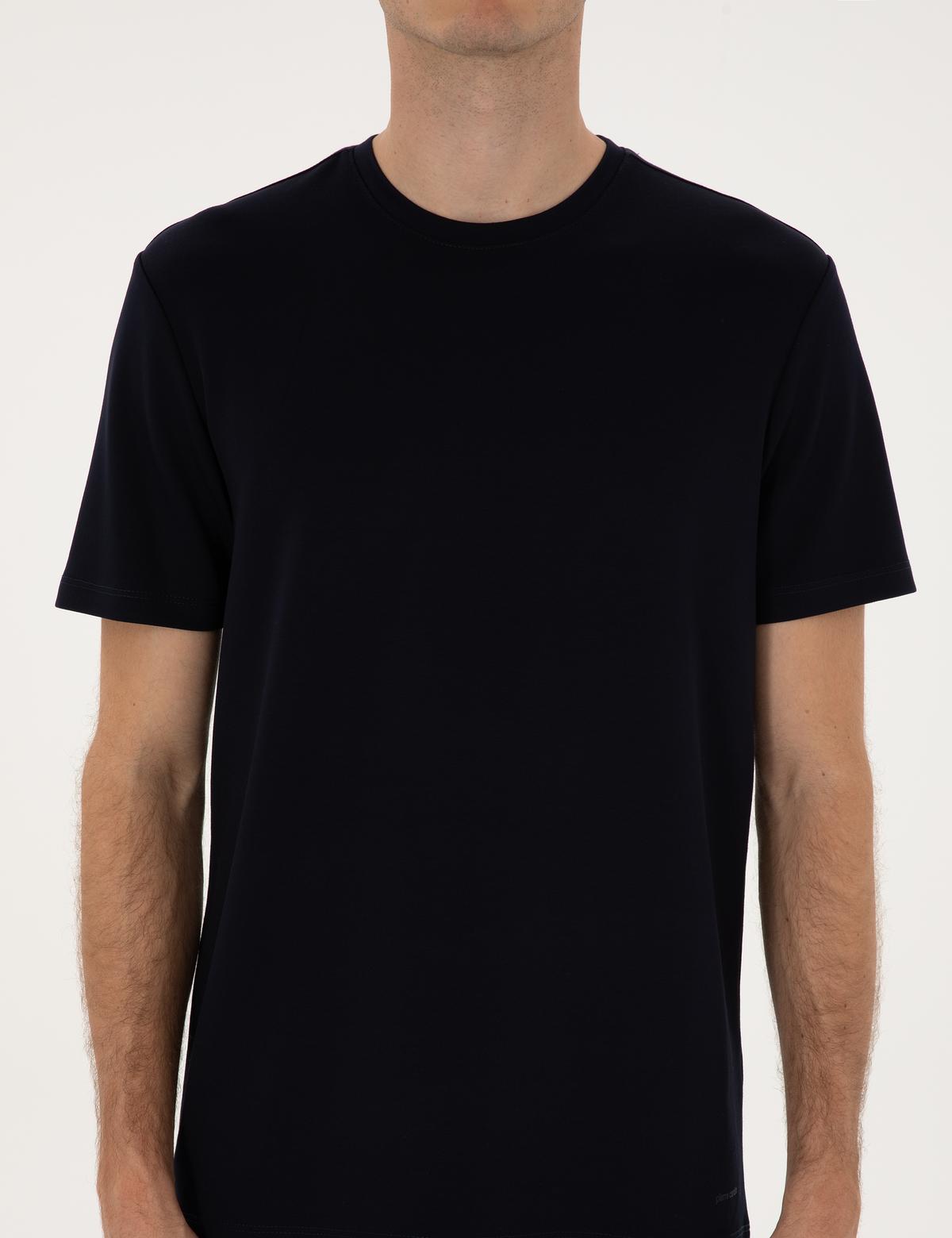 Lacivert Regular Fit Kalın Dokulu Bisiklet Yaka Basic Tişört - 50308037098