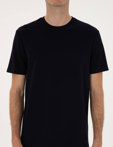 Lacivert Regular Fit Kalın Dokulu Bisiklet Yaka Basic Tişört