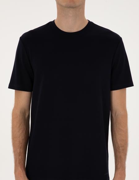 Lacivert Regular Fit Kalın Dokulu Bisiklet Yaka Basic Tişört - 50308037098