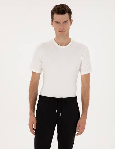 Ekru Regular Fit Kalın Dokulu Bisiklet Yaka Basic Tişört