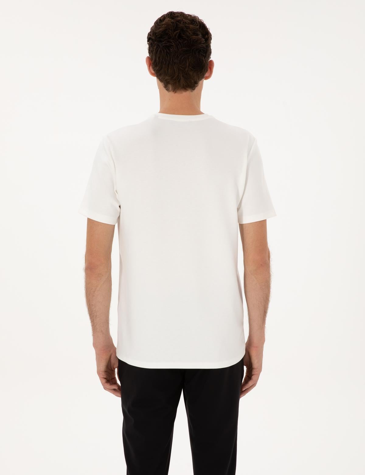 Ekru Regular Fit Kalın Dokulu Bisiklet Yaka Basic Tişört - 50308037088