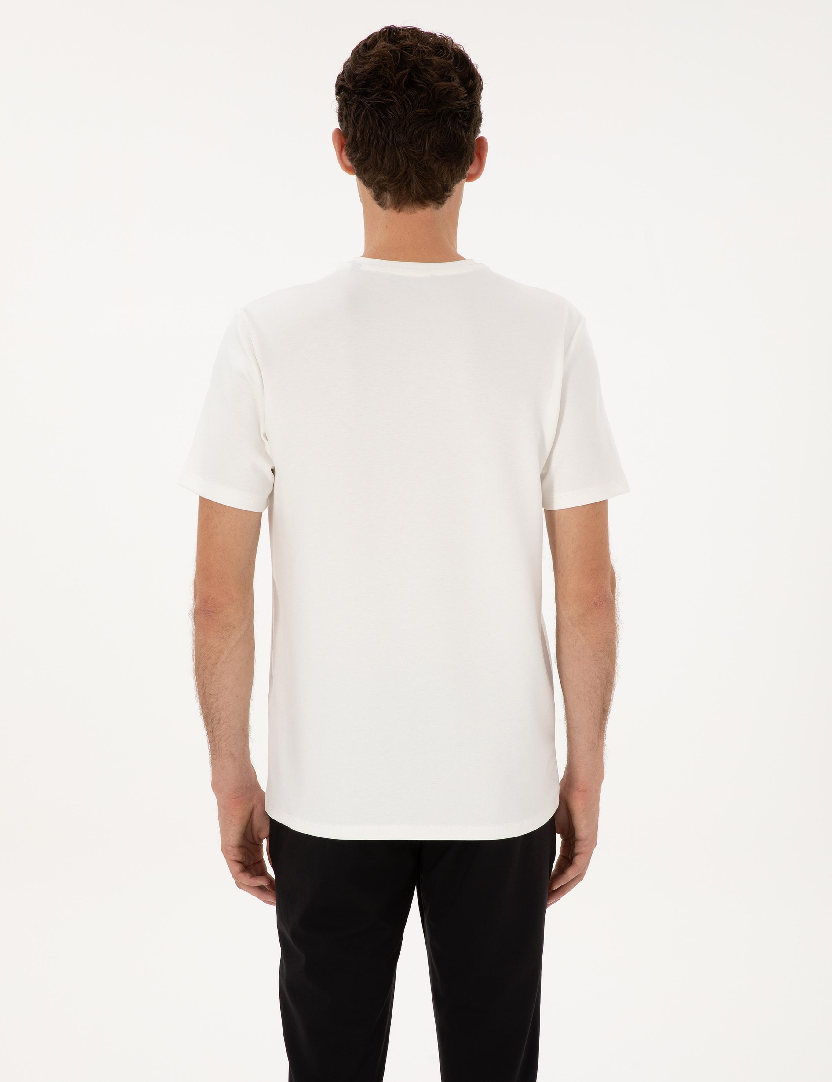 Ekru Regular Fit Kalın Dokulu Bisiklet Yaka Basic Tişört