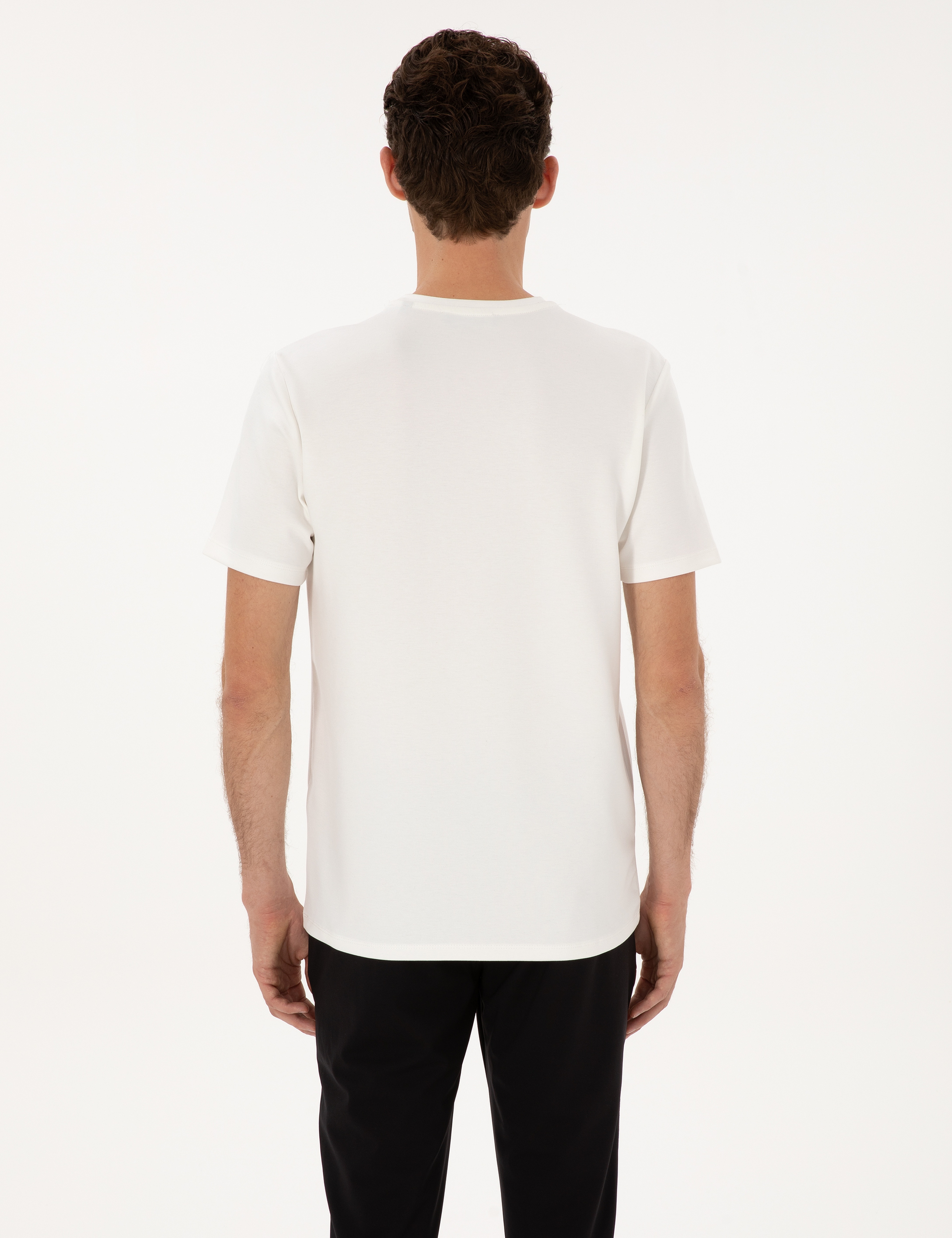 Ekru Regular Fit Kalın Dokulu Bisiklet Yaka Basic Tişört - Image 5