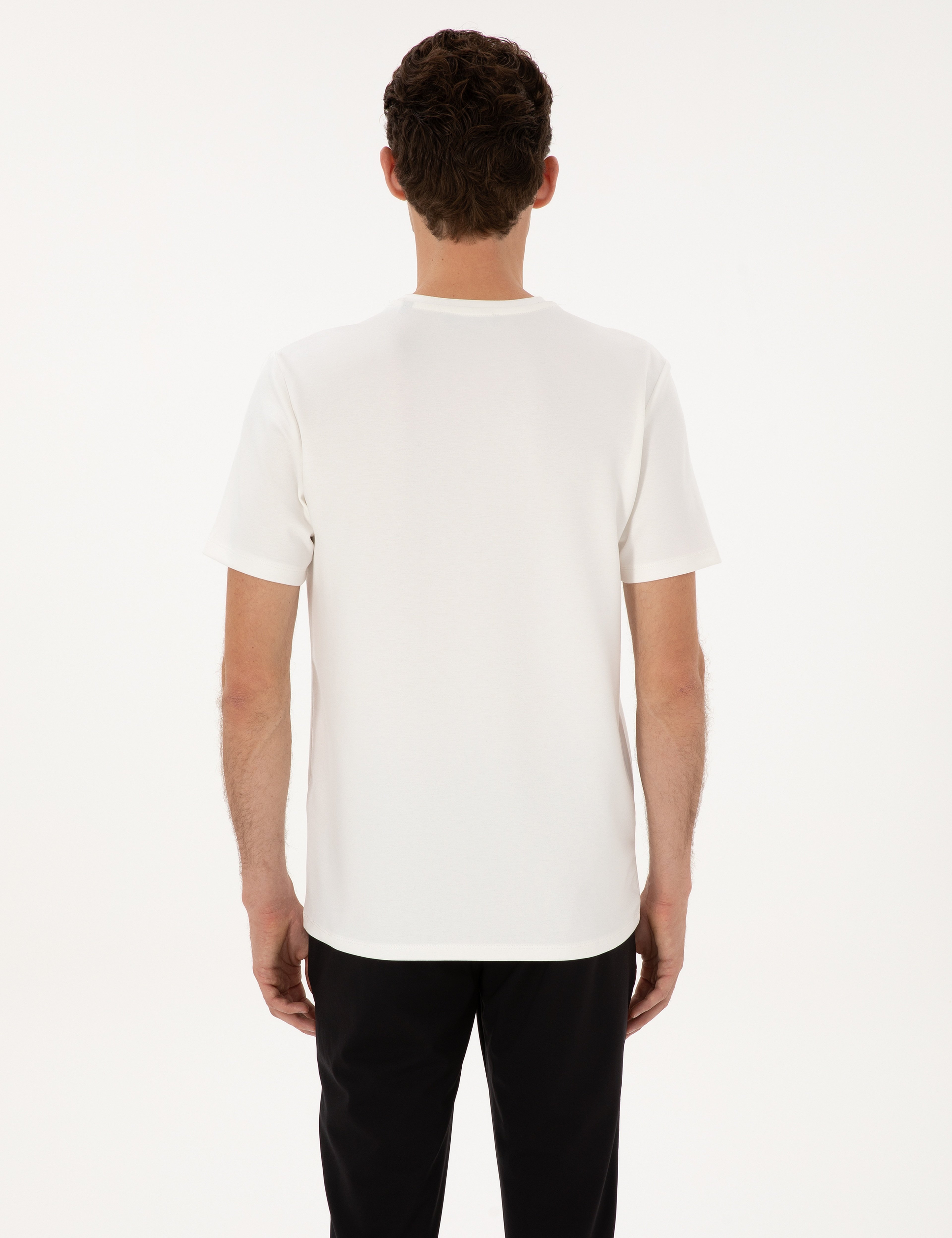 Ekru Regular Fit Kalın Dokulu Bisiklet Yaka Basic Tişört