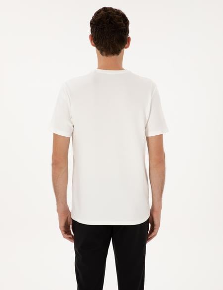 Ekru Regular Fit Kalın Dokulu Bisiklet Yaka Basic Tişört - 50308037088