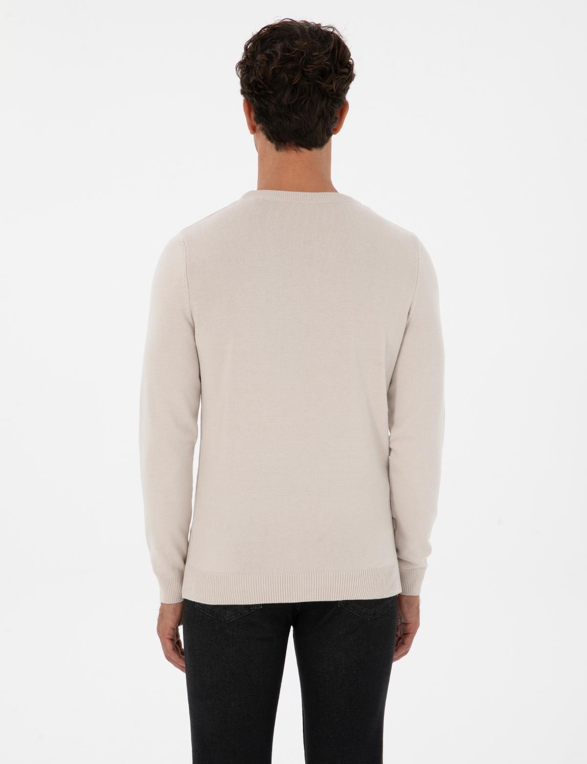 Krem Slim Fit Bisiklet Yaka Basic Triko Kazak - 50315509067