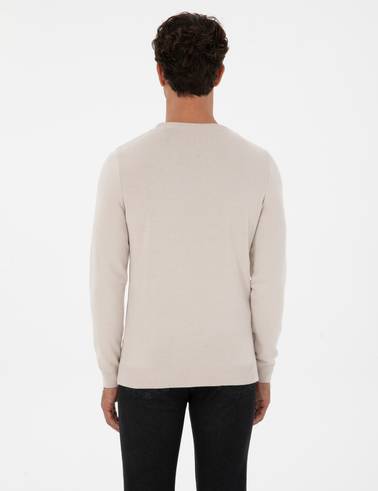 Krem Slim Fit Bisiklet Yaka Basic Triko Kazak