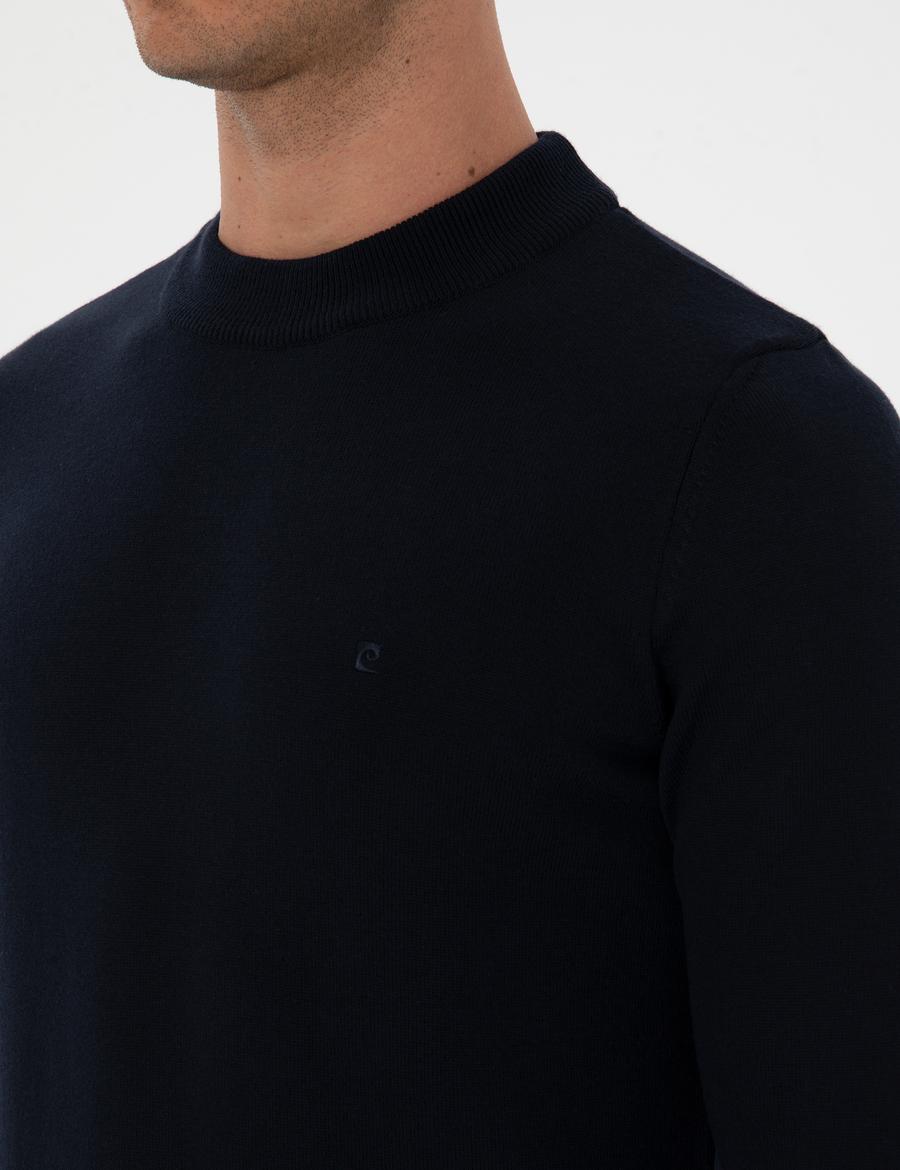 Lacivert Slim Fit Çeyrek Yaka Basic Triko Kazak