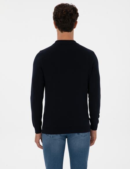 Lacivert Slim Fit Çeyrek Yaka Basic Triko Kazak - 50315456001