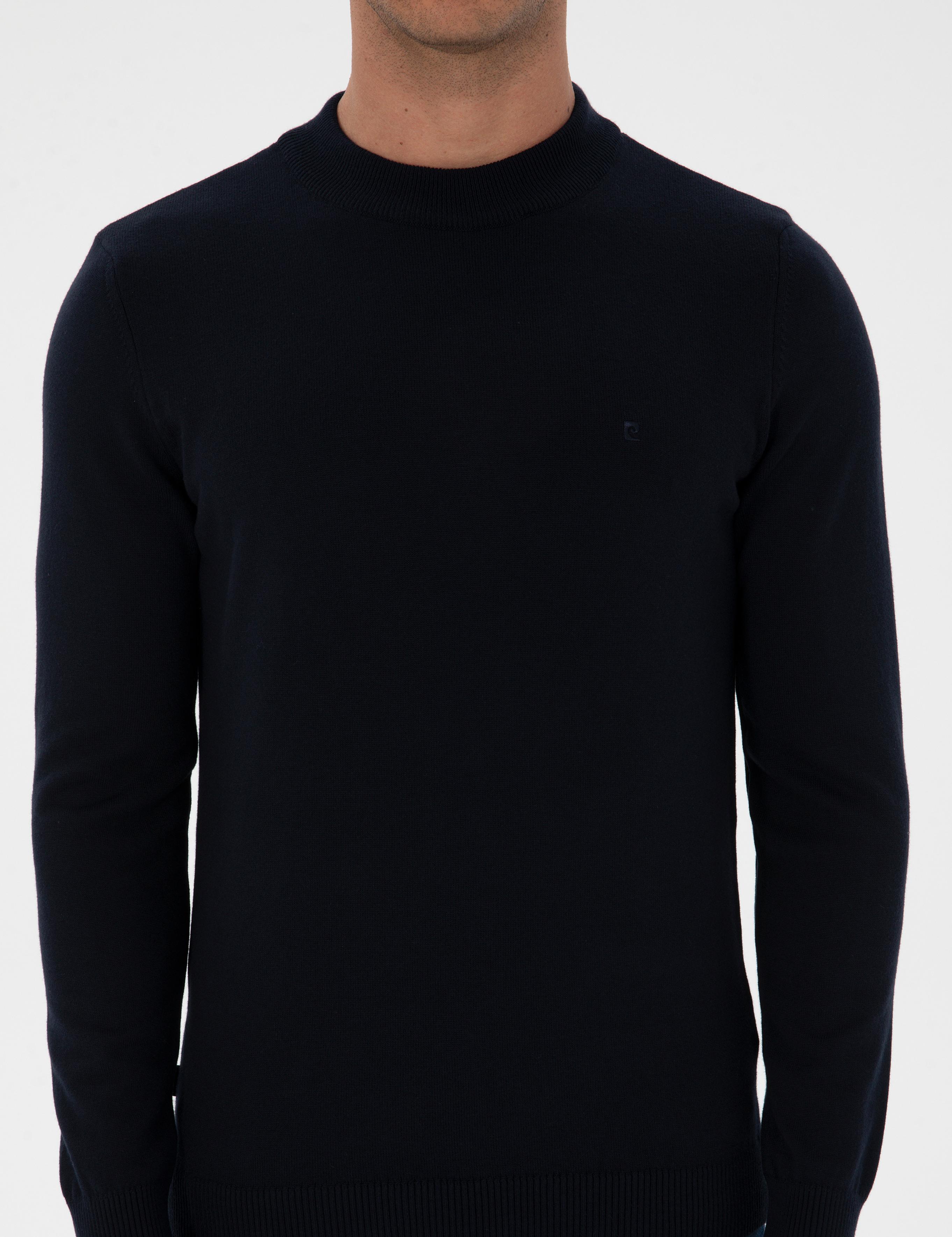 Lacivert Slim Fit Çeyrek Yaka Basic Triko Kazak