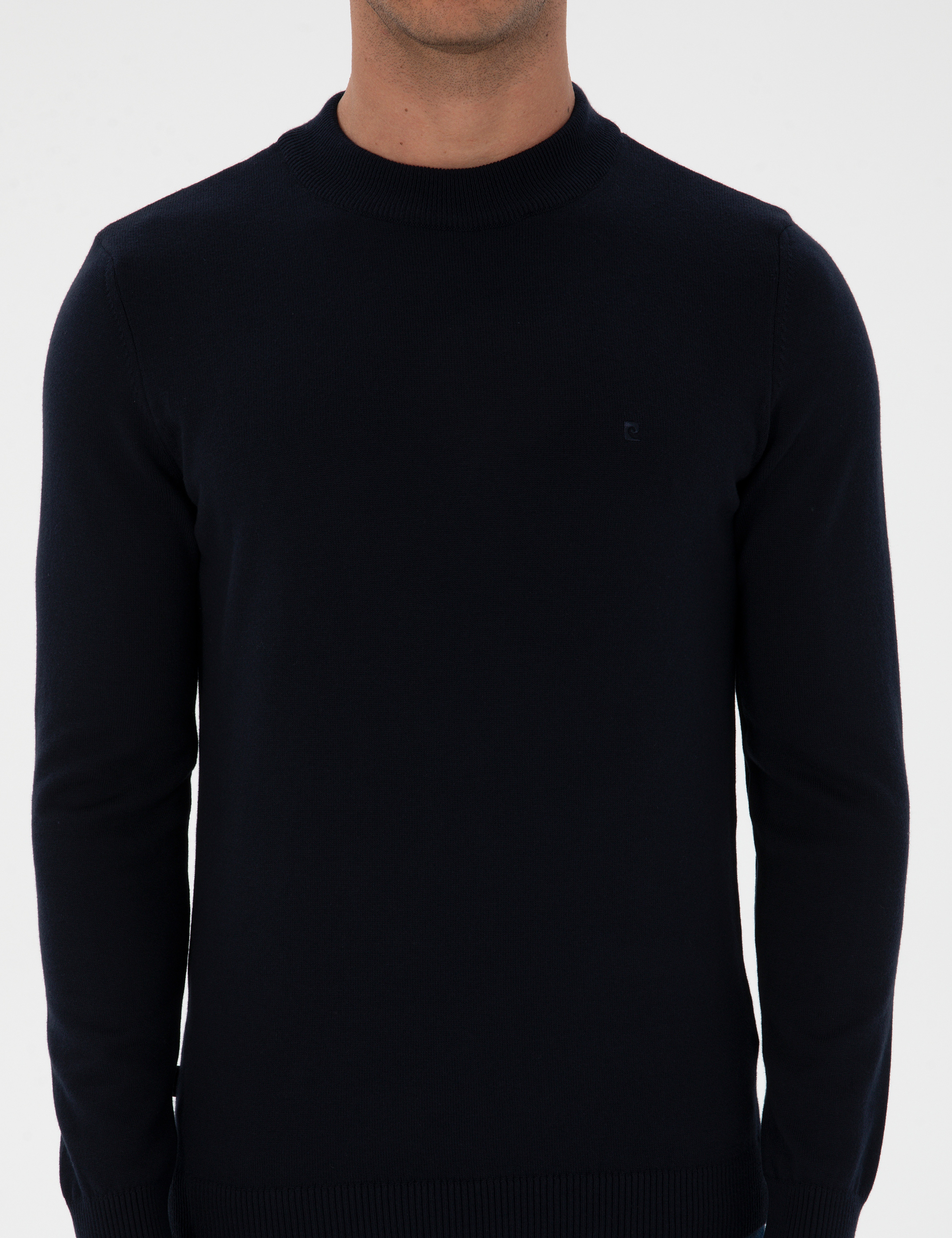 Lacivert Slim Fit Çeyrek Yaka Basic Triko Kazak - Image 6