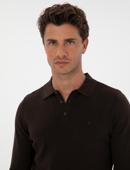 Koyu Kahverengi Slim Fit Polo Yaka Basic Triko Kazak - 50315405027