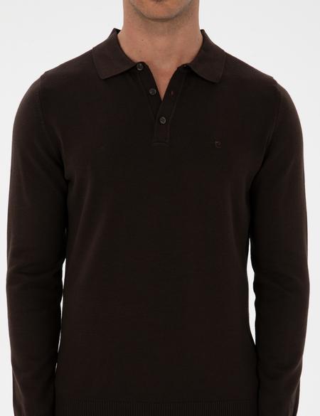 Koyu Kahverengi Slim Fit Polo Yaka Basic Triko Kazak - 50315405027