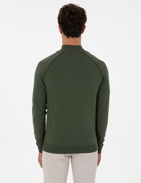 Koyu Haki Slim Fit Dik Yaka Fermuarlı Triko Kazak - 50315752029